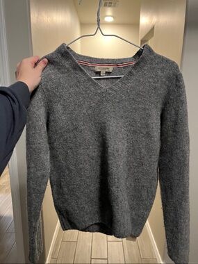 Burberry Gray V-Neck Wool Blend Sweater